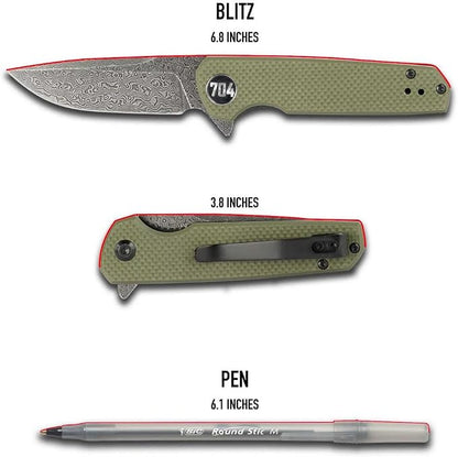 Olive Drab Green with Damascus Steel