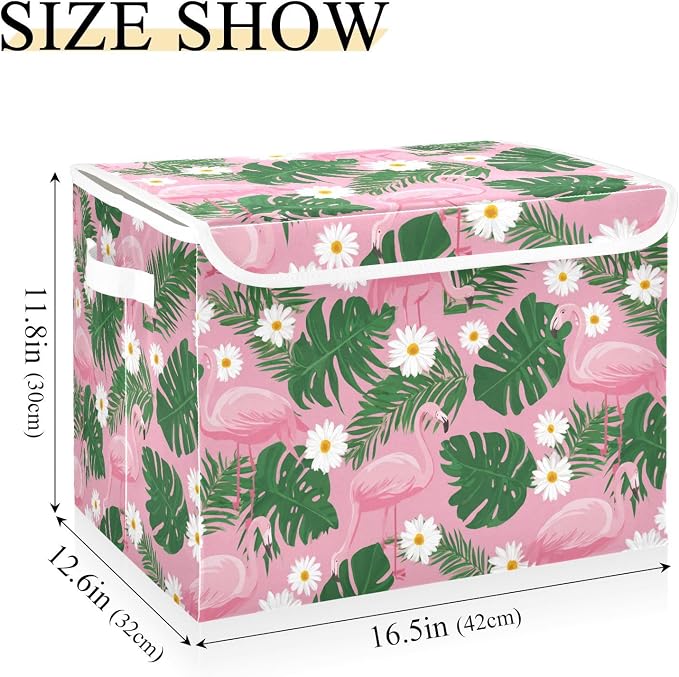 Cute Pink Daisy Flamingos and Palm Leaves