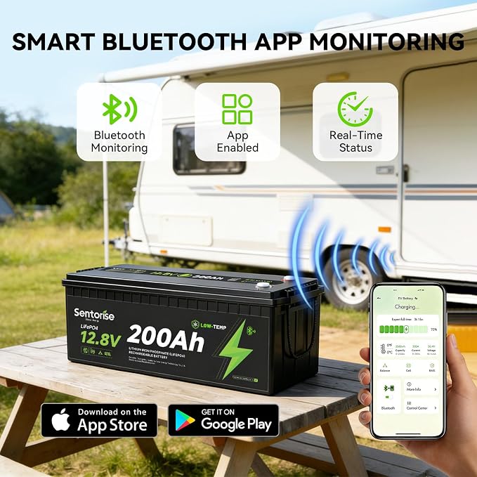 Sentorise 12.8V 200Ah battery — 200Ah option only; supplier illustration