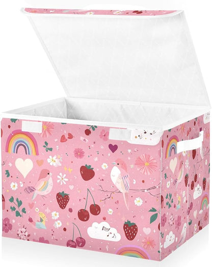 Pink Rainbow Strawberry Bird Flowers