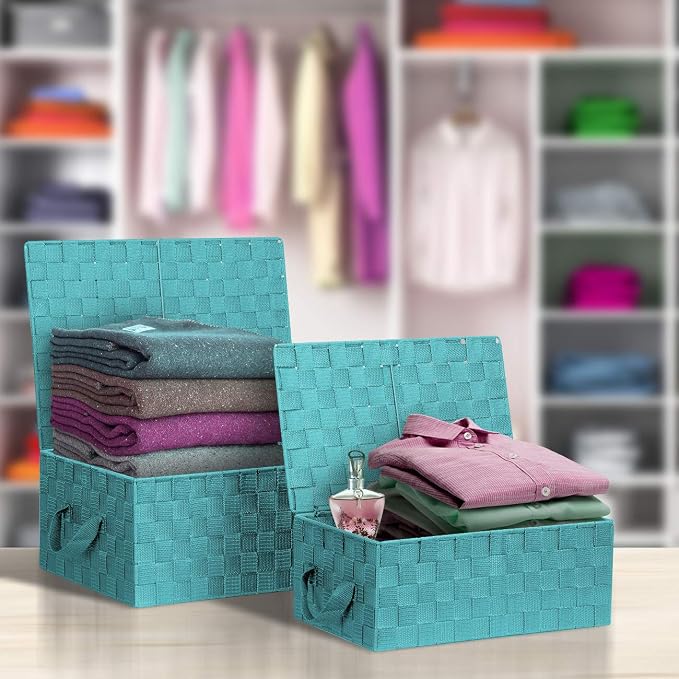 Woven Lid Baskets - Aqua