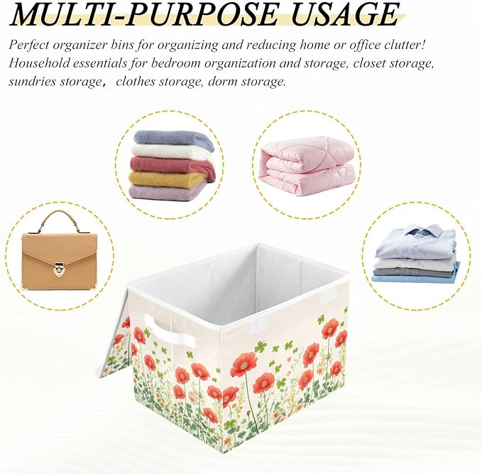 Poppy Flowers and Clovers Beige