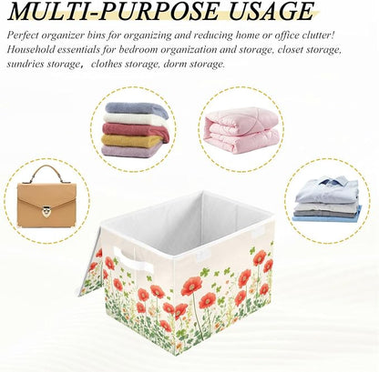 Poppy Flowers and Clovers Beige