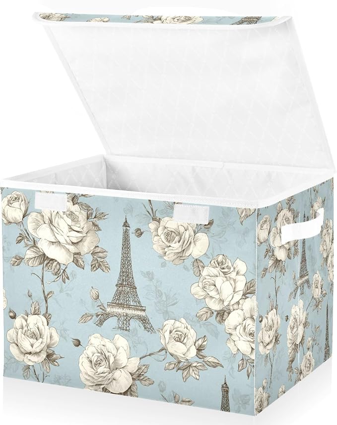 Vintage Eiffel Tower and White Roses