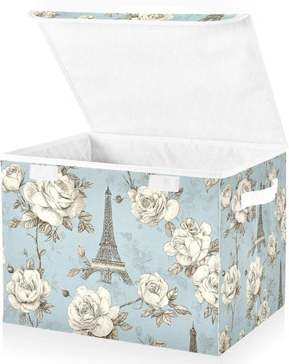 Vintage Eiffel Tower and White Roses
