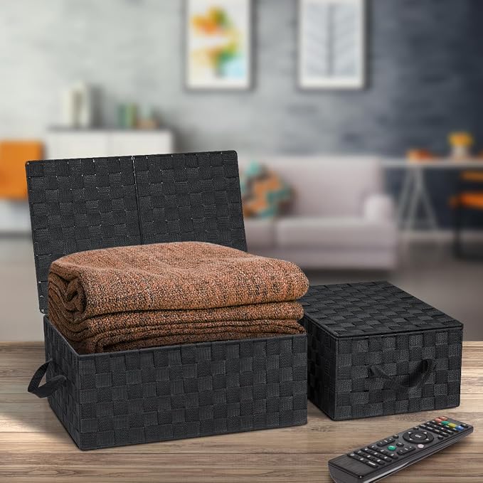 Woven Lid Baskets - Black
