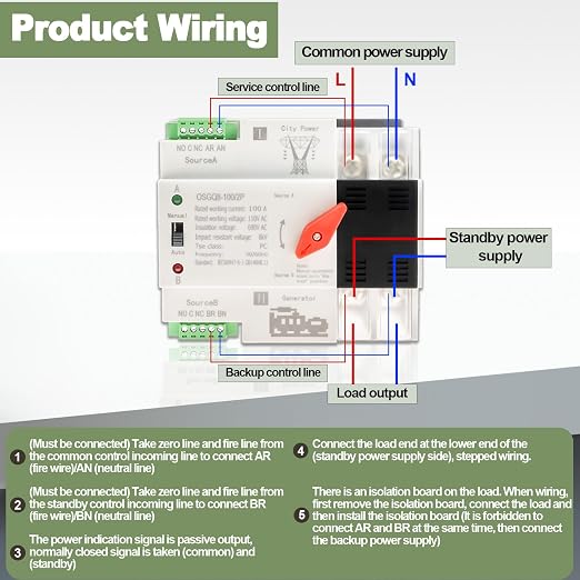 2P 100A AC110V DIN Rail Mini ATS-White