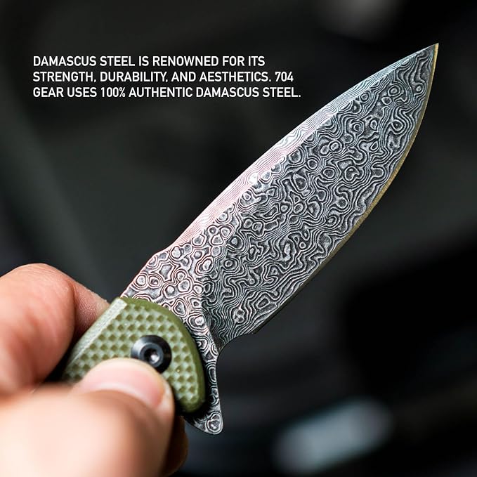 Olive Drab Green with Damascus Steel