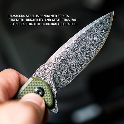 Olive Drab Green with Damascus Steel