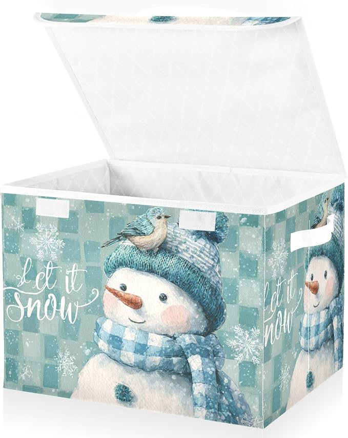 Christmas Snowman Blue White Checkered