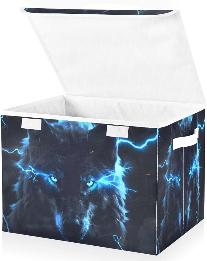 Black Wolf With Neon Blue Eyes