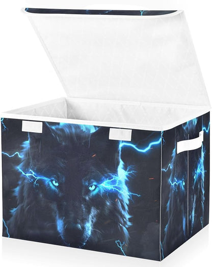 Black Wolf With Neon Blue Eyes
