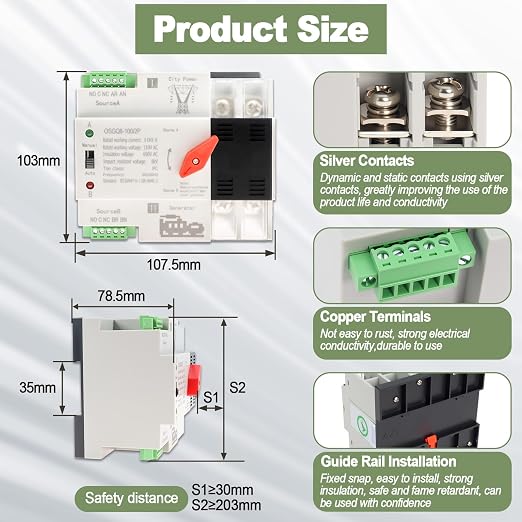 2P 100A AC110V DIN Rail Mini ATS-White