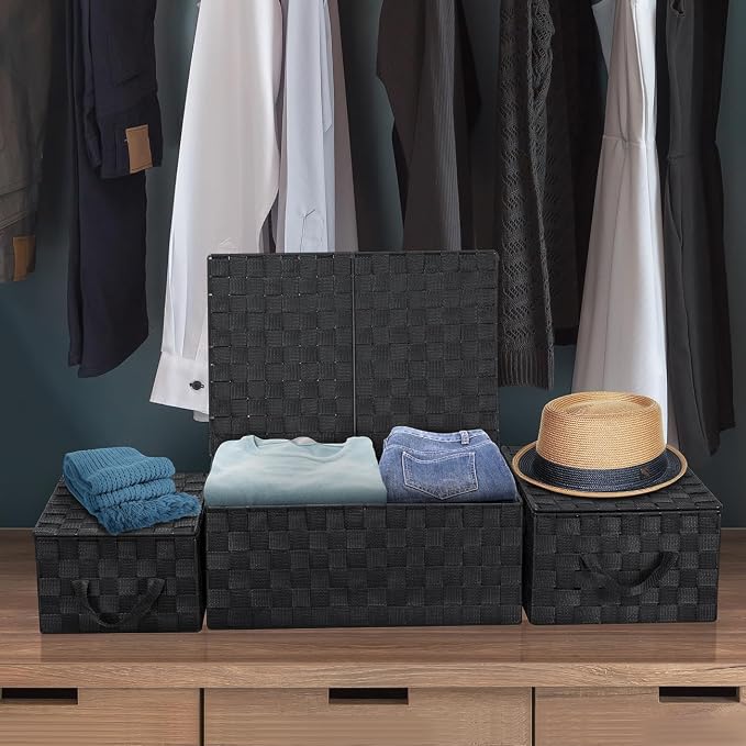 Woven Lid Baskets - Black