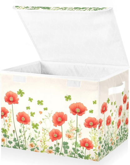 Poppy Flowers and Clovers Beige