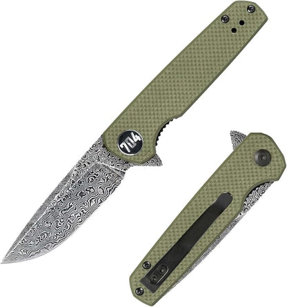 Olive Drab Green with Damascus Steel