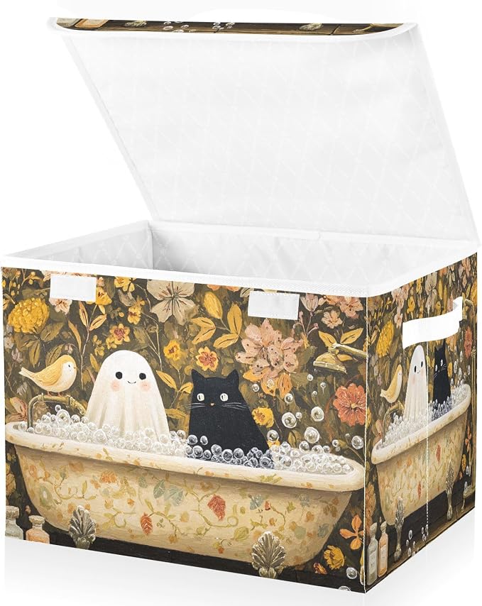Halloween Ghost Cat Flowers Yellow