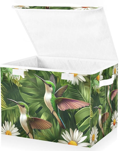daisy hummingbirds and palm leaves