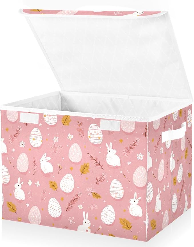 Pink Easter Bunny Eggs Floral Leaves