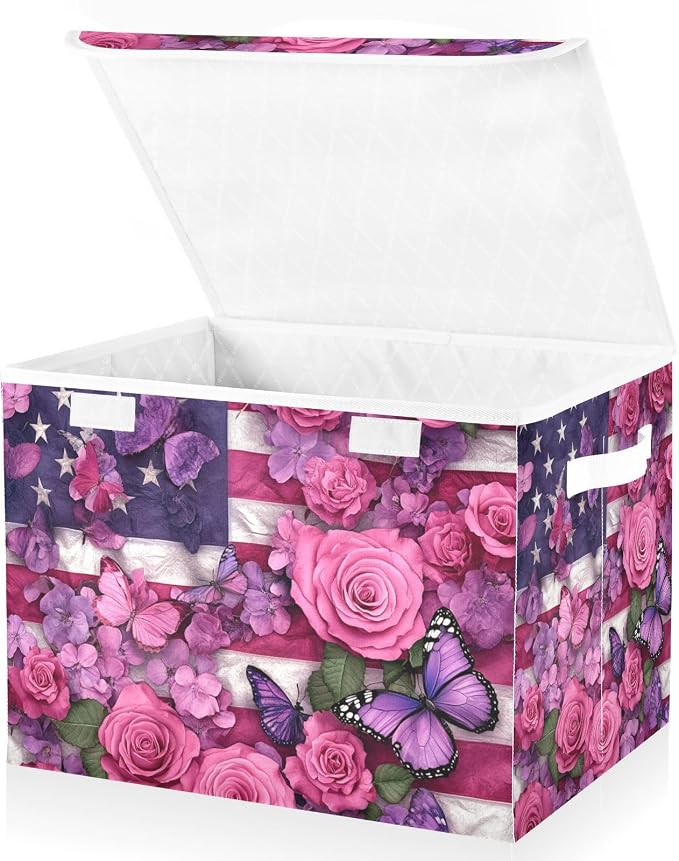 Pink Roses and Purple Butterflies American Flag