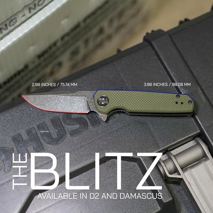 Olive Drab Green with Damascus Steel