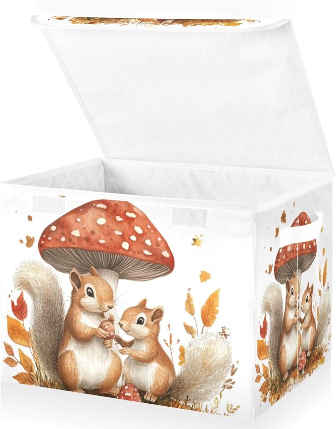 Squirrels Mushroom Boho White
