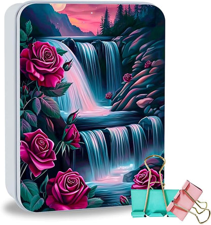 Waterfall with Dark Red Roses
