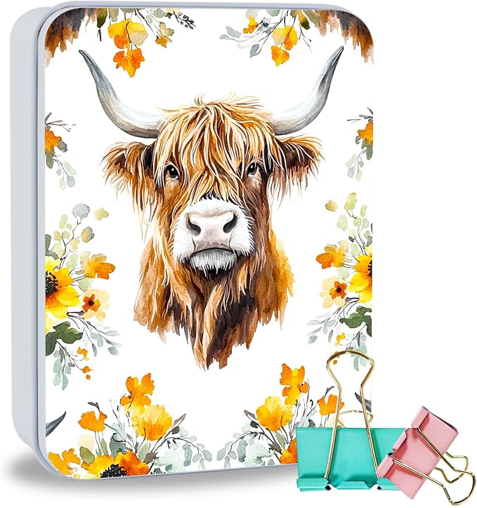 Watercolor Floral Highland Cow
