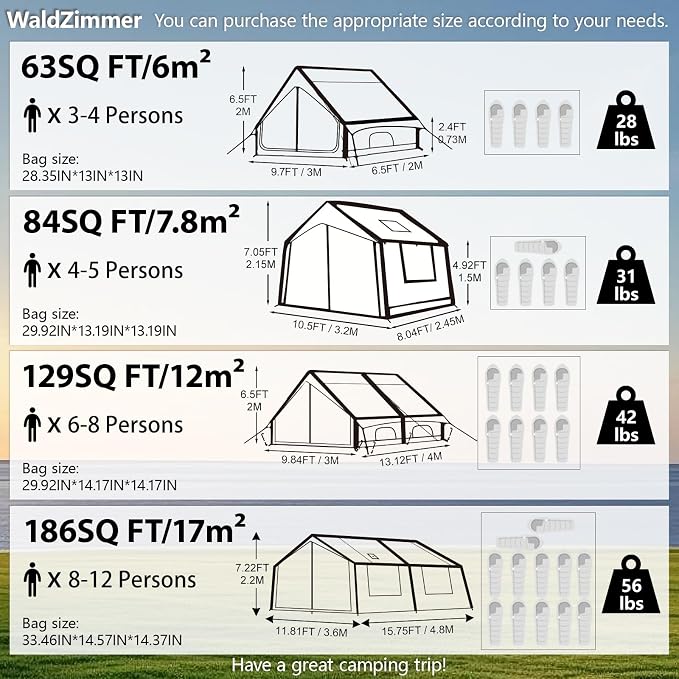 9.74ft*6.46ft*6.56ft (3-4 person)