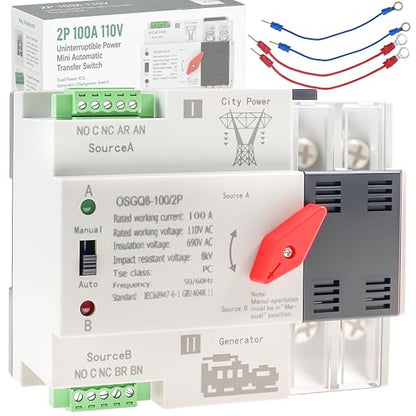 2P 100A AC110V DIN Rail Mini ATS-White