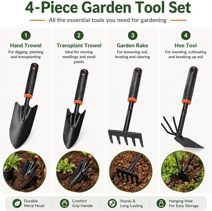 4PCS (Hoe + Rake + Trowel) Black