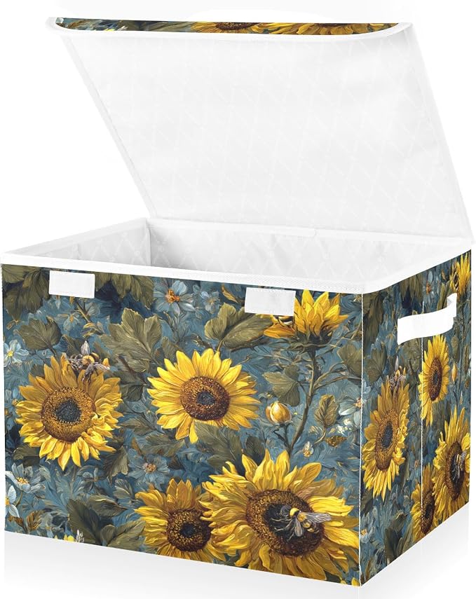 Blue Sunflowers and Bees