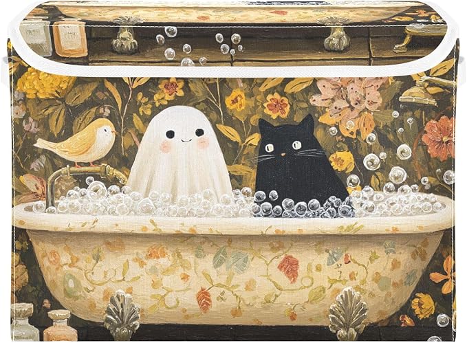 Halloween Ghost Cat Flowers Yellow