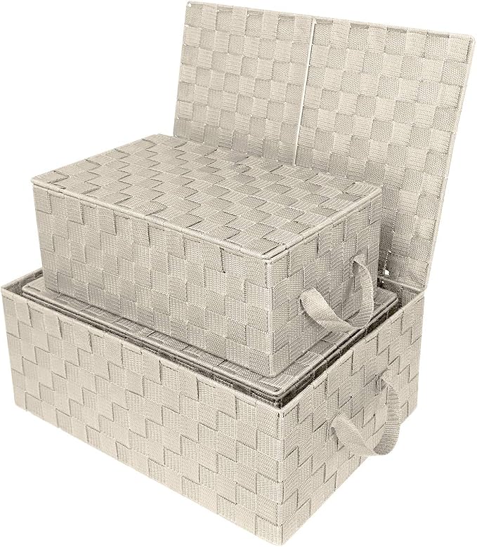 Woven Lid Baskets - Beige