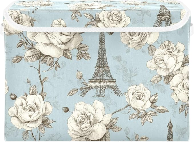 Vintage Eiffel Tower and White Roses