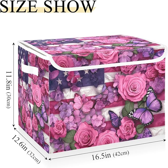 Pink Roses and Purple Butterflies American Flag
