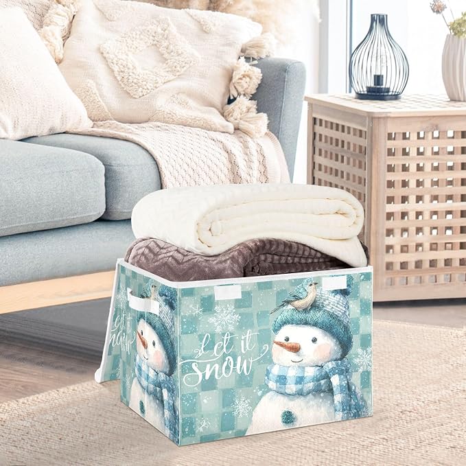 Christmas Snowman Blue White Checkered