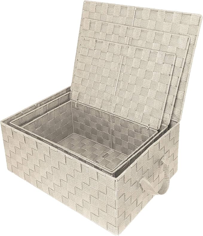 Woven Lid Baskets - Beige