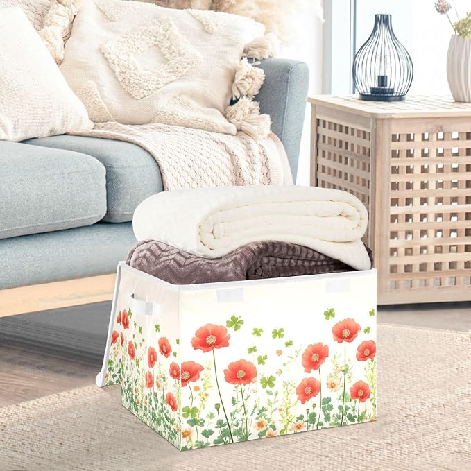 Poppy Flowers and Clovers Beige