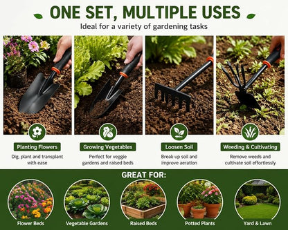 4PCS (Hoe + Rake + Trowel) Black