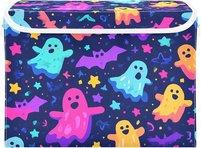Neon Halloween Ghosts Stars Bats