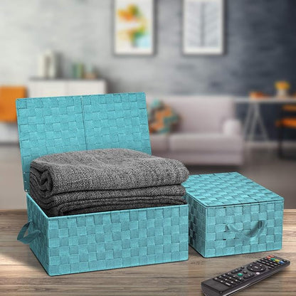 Woven Lid Baskets - Aqua