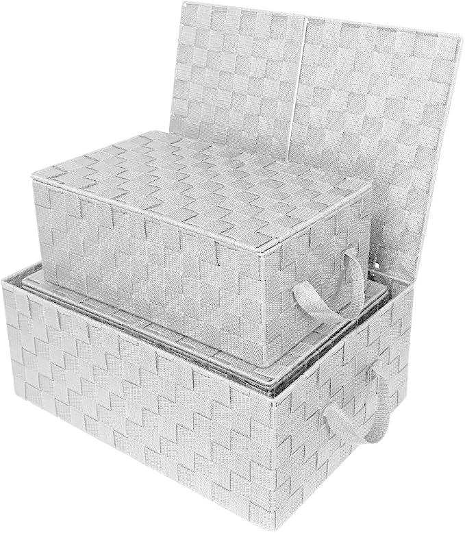 Woven Lid Baskets - White