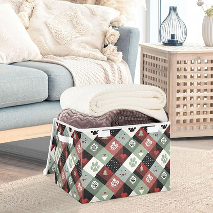 Vintage Holiday Plaid Paw Print Hearts
