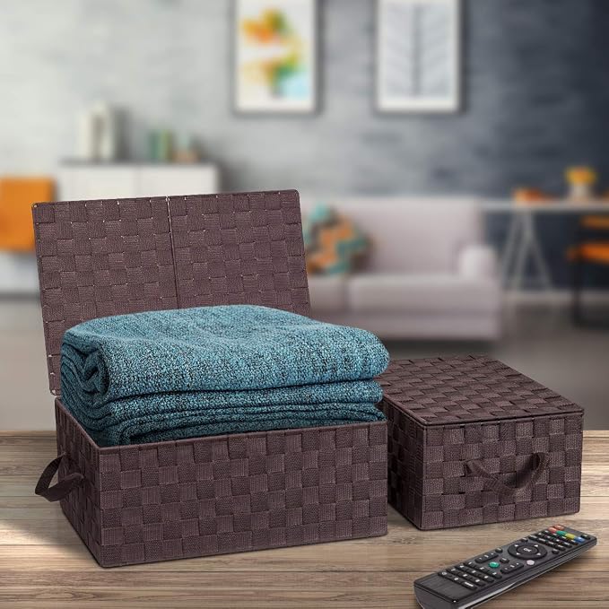 Woven Lid Baskets - Chocolate