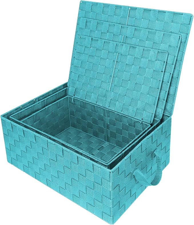 Woven Lid Baskets - Aqua