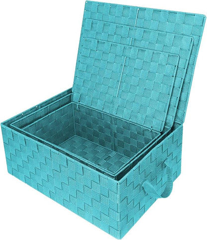 Woven Lid Baskets - Aqua