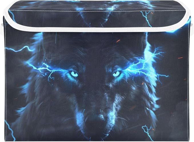 Black Wolf With Neon Blue Eyes