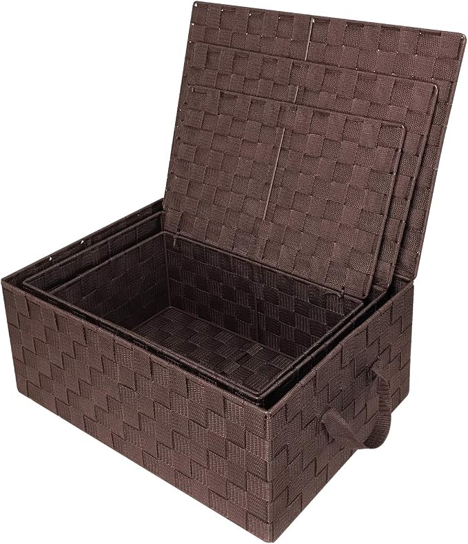 Woven Lid Baskets - Chocolate