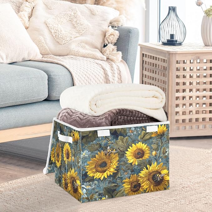 Blue Sunflowers and Bees